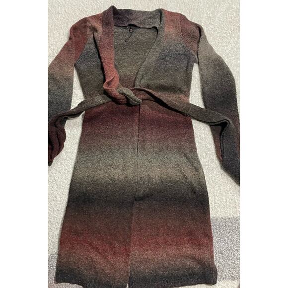 Yest Women's Size S Mirage Wool Blend Long Soft Cardigan Gray Maroon - Picture 3 of 9